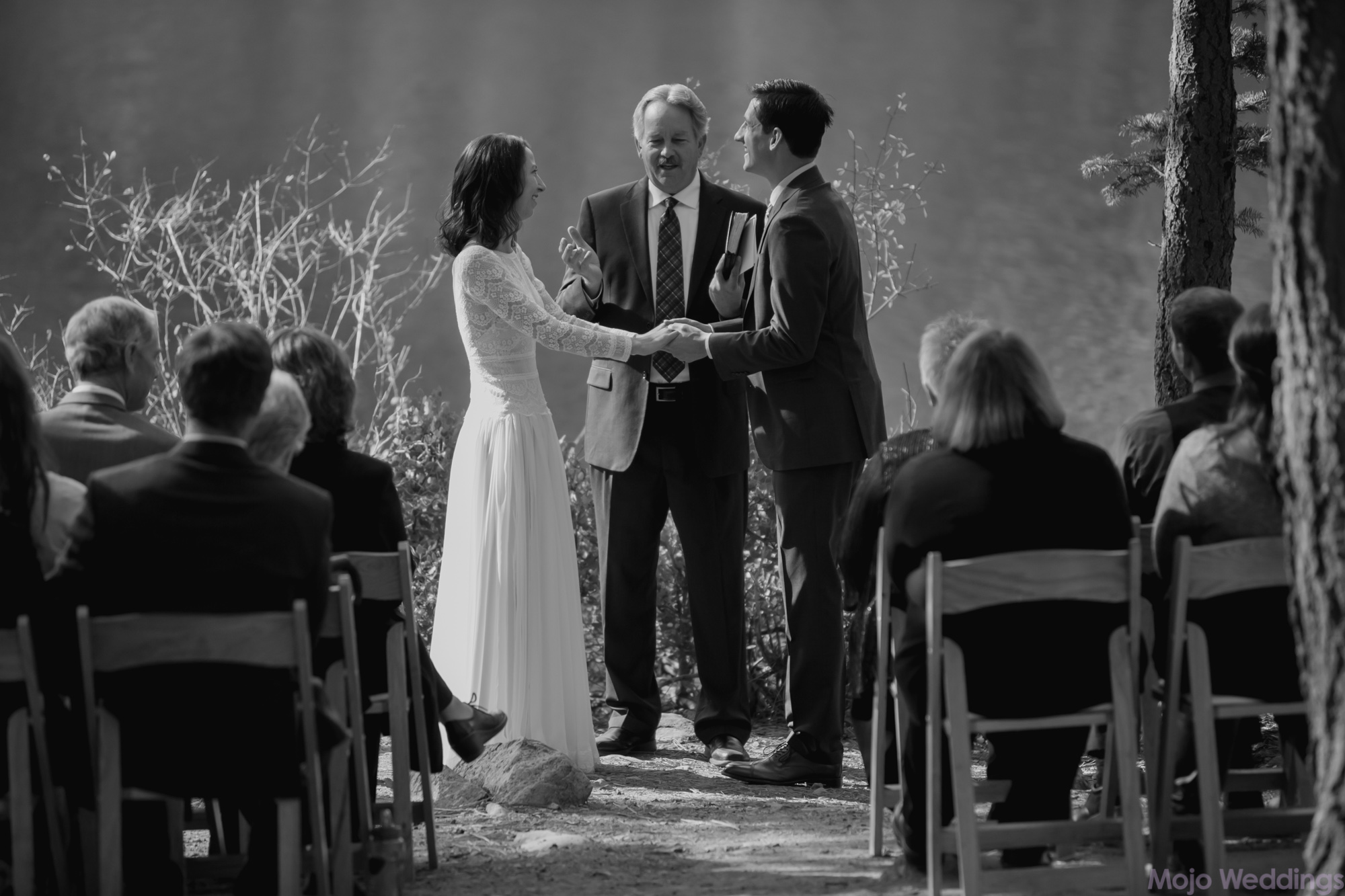 A black and white of the ceremony.